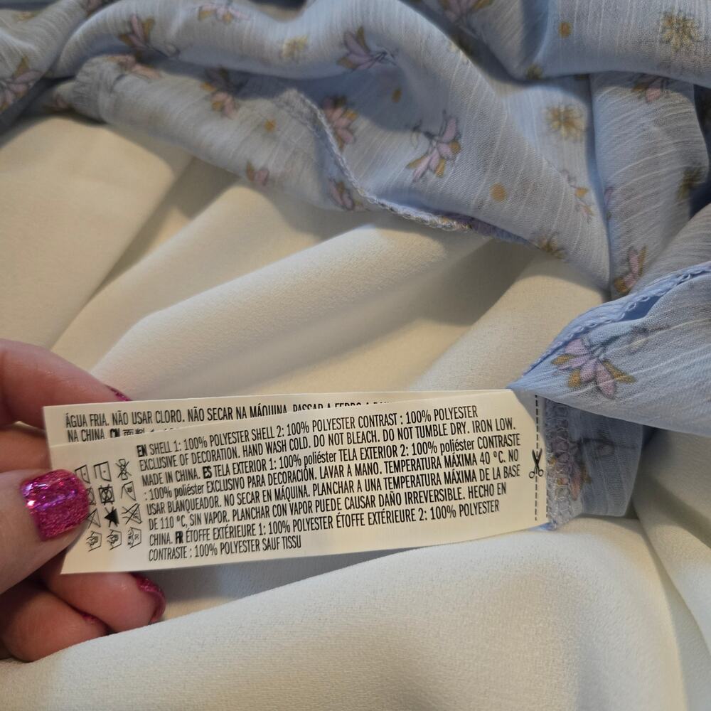 Endless rose Sheer baby blue floral Fairy Pleated tiered Cottagecore Sz Small - Picture 5 of 13